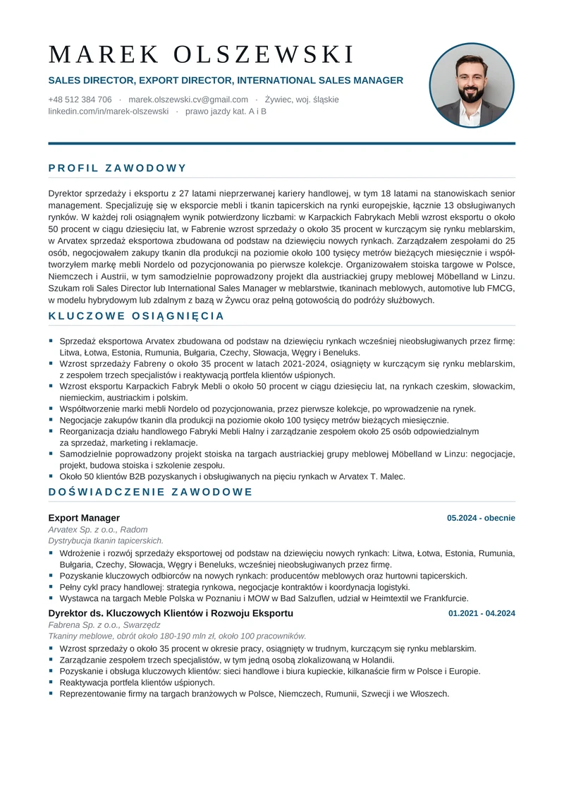 Profesjonalne CV napisane na zamówienie: dyrektor sprzedaży, krok wyżej, dokument dwustronny